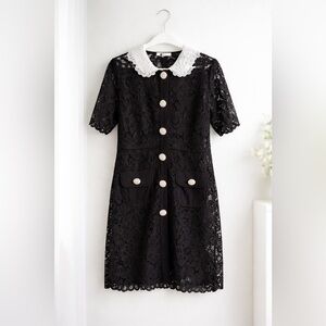 NWT MULLA Black Lace Pearl Button Dress w/ White Collar Size L
